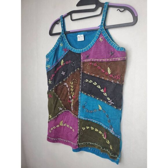 Himalaya Handcraft Y2K Boho Hippie Festival Patchwork Embroidered Cotton Tank - Picture 2 of 6